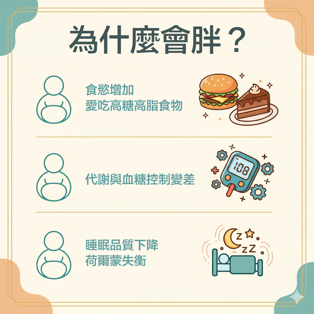 睡不著怎麼辦？晚上睡不著怎麼辦？、焦慮睡不著怎麼辦？專家教你快速放鬆入睡、失眠睡不著怎麼辦？了解原因改善睡眠品質，3大解決方法一篇整理！、吃很少一樣爆肥？小心你也壓力胖、你也有壓力肥嗎？小心壓力也會造成肥胖！、壓力肥特徵你中了幾項？腹部脂肪、睡不飽都是警訊！、自律神經失調與壓力肥：壓力肥原因、自律神經失調症狀、壓力肥怎麼解決、吃的少一樣胖 小心壓力肥、認識壓力肥特徵，自律神經失調對體重原來有影響、你不是瘦不下來，是壓力太大！…這些壓力肥警訊，你中了幾項？！、焦慮綁架大腦小心暴肥！醫揭「壓力胖」